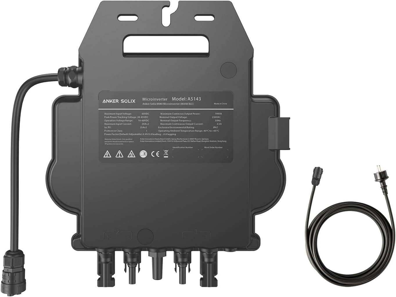 ANKER SOLIX MI80 800W Mikrowechselrichter mit Schuko Kabel B-Ware