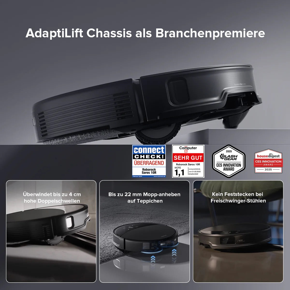 Roborock Saros 10R Saugroboter mit Dual Anti-Tangle System und Dock schwarz