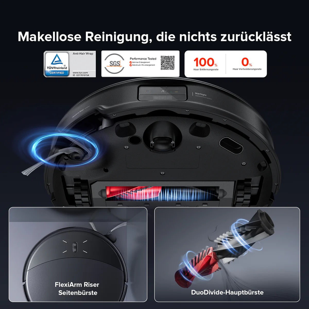 Roborock Saros 10R Saugroboter mit Dual Anti-Tangle System und Dock schwarz