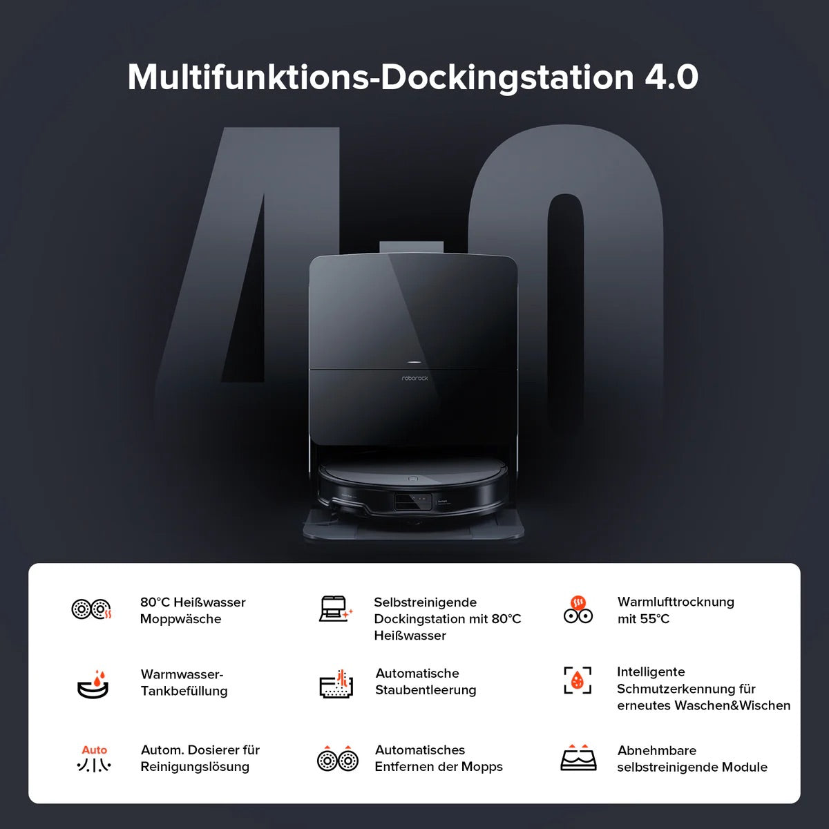 Roborock Saros 10R Saugroboter mit Dual Anti-Tangle System und Dock schwarz