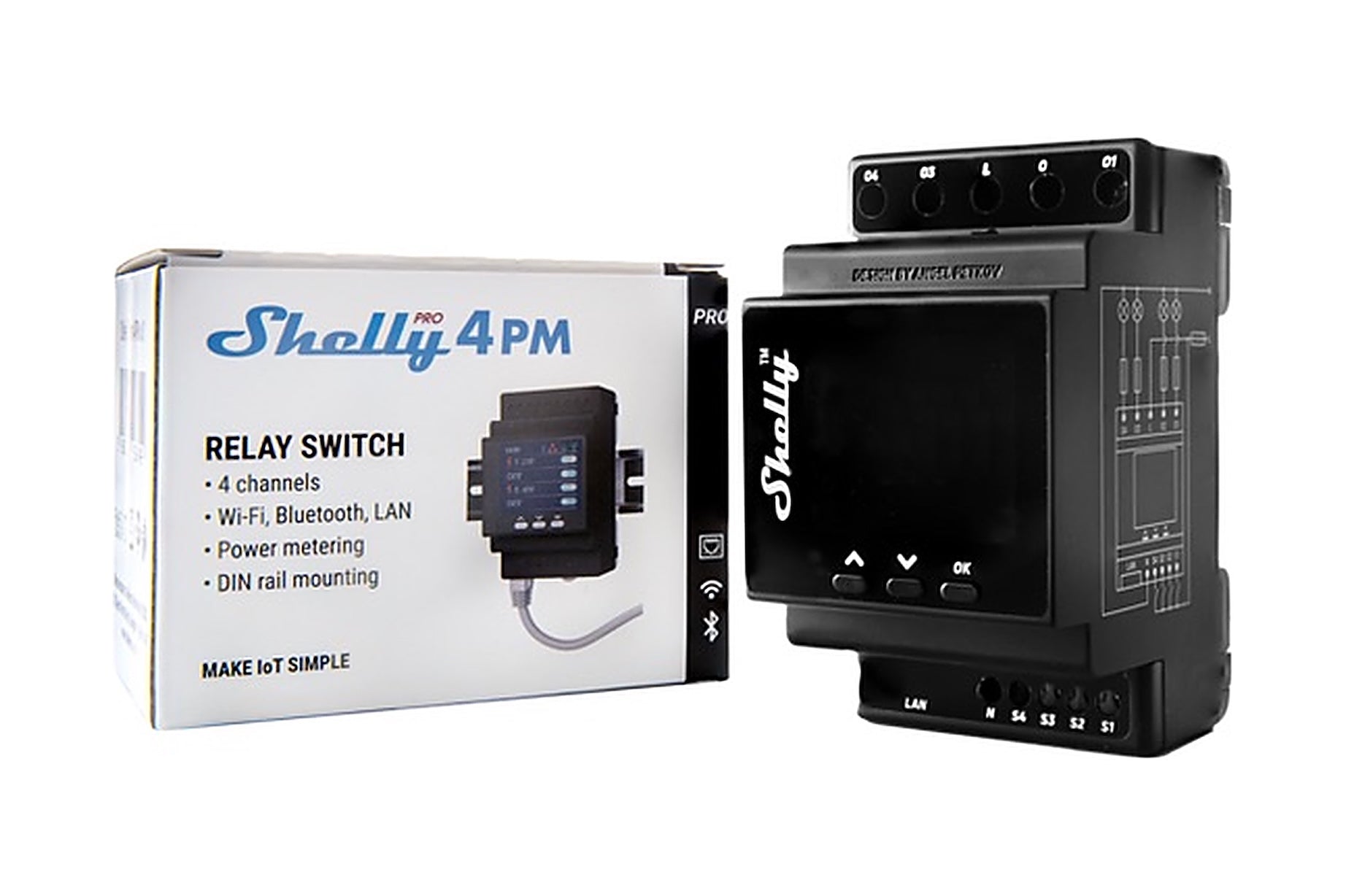 Shelly Pro 4PM Professioneller 4-Kanal-DIN-Schalter mit Energiemessung