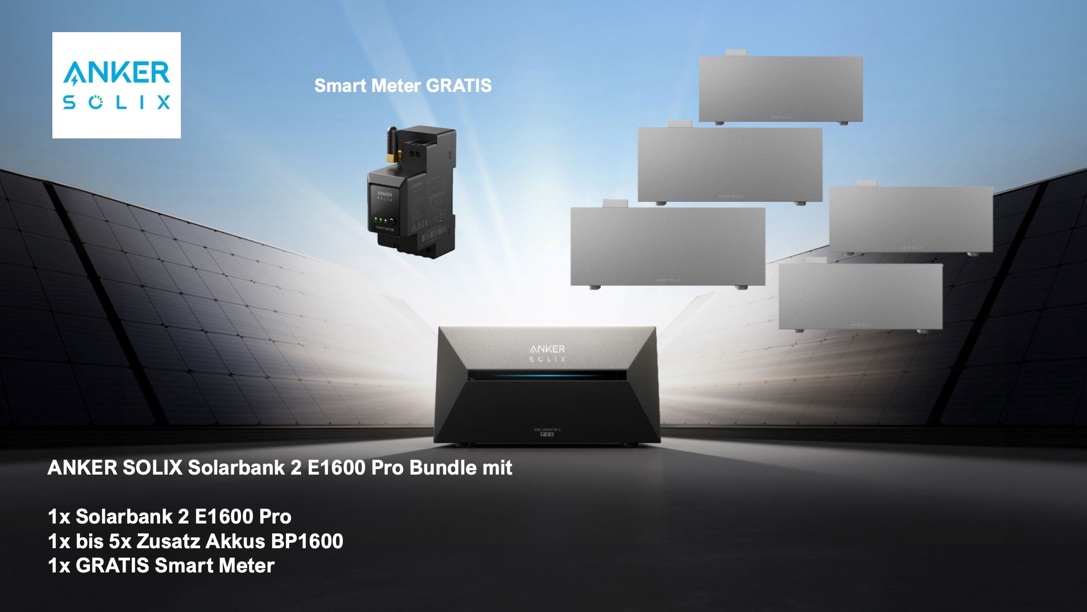 Anker SOLIX Solarbank 2 E1600 Pro + Smart Meter + BP1600 Zusatzakku