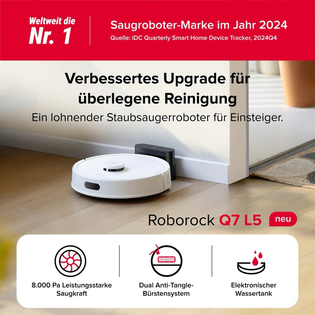 Roborock Q7 L5 Saugroboter, Dual Anti-Tangle System weiß