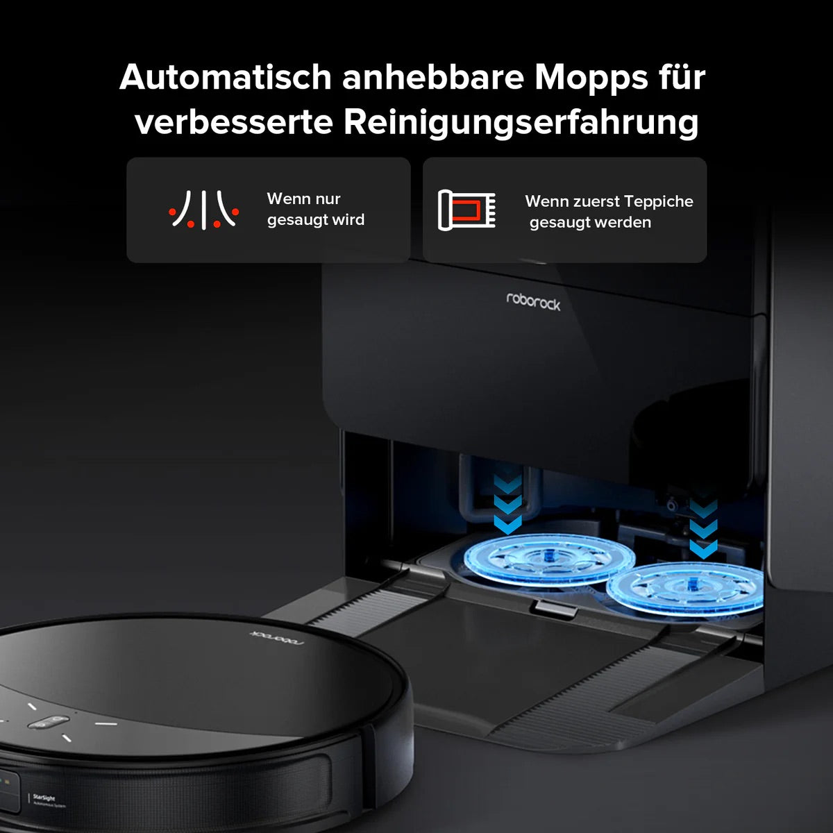 Roborock Saros 10R robot vacuum cleaner with dual anti-tangle system and dock black