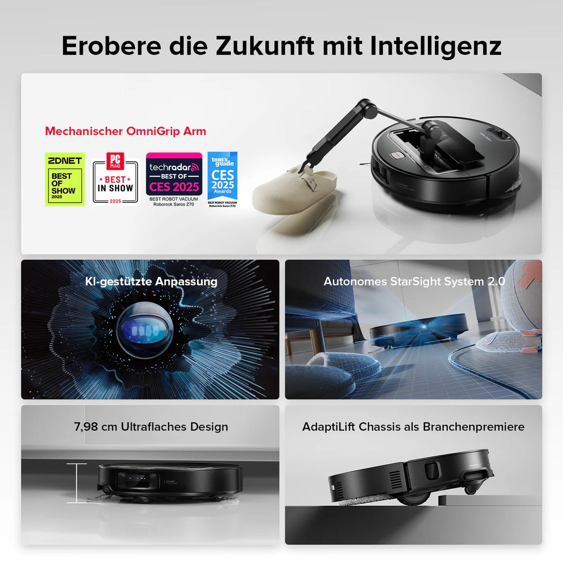Roborock Saros Z70 Staubsaugerroboter mit mechanischem OmniGrip™ Arm