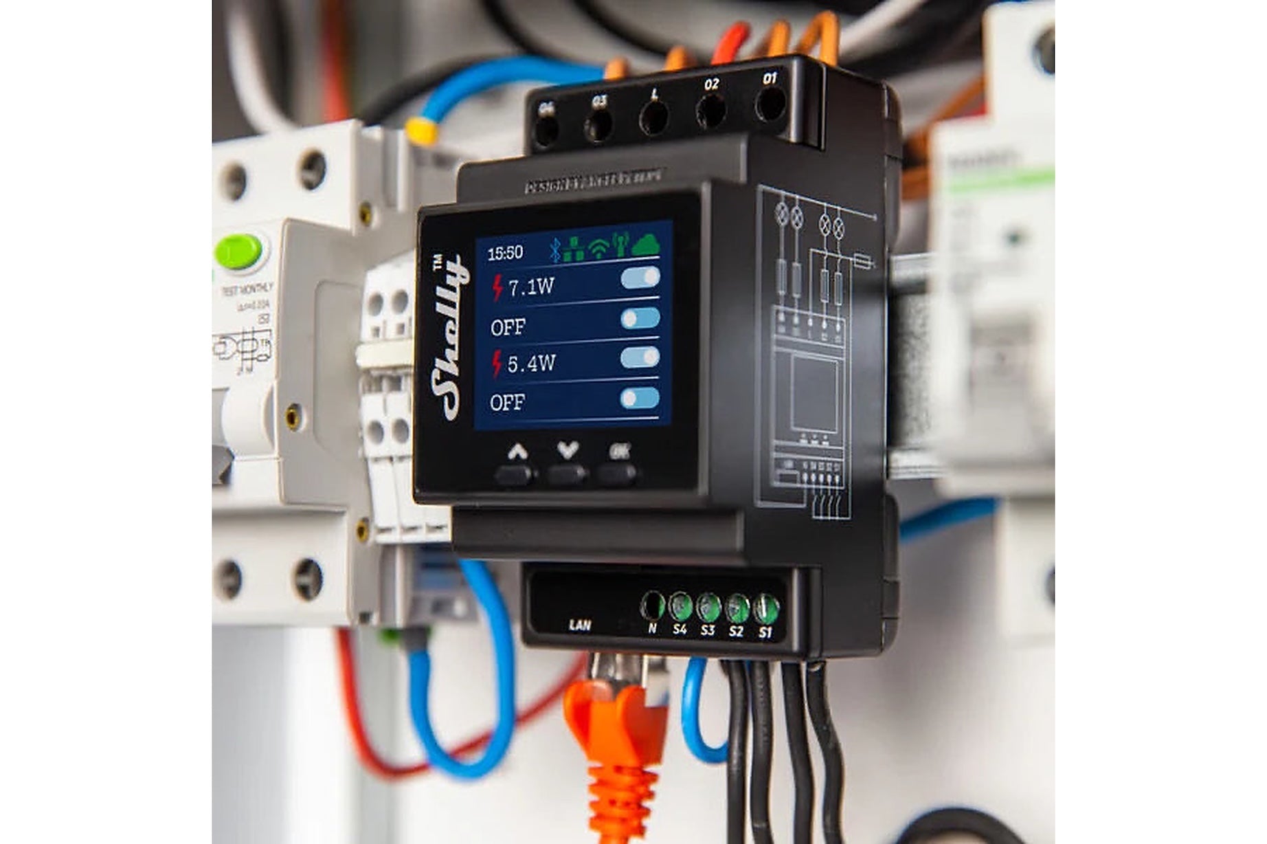 Shelly Pro 4PM Professioneller 4-Kanal-DIN-Schalter mit Energiemessung